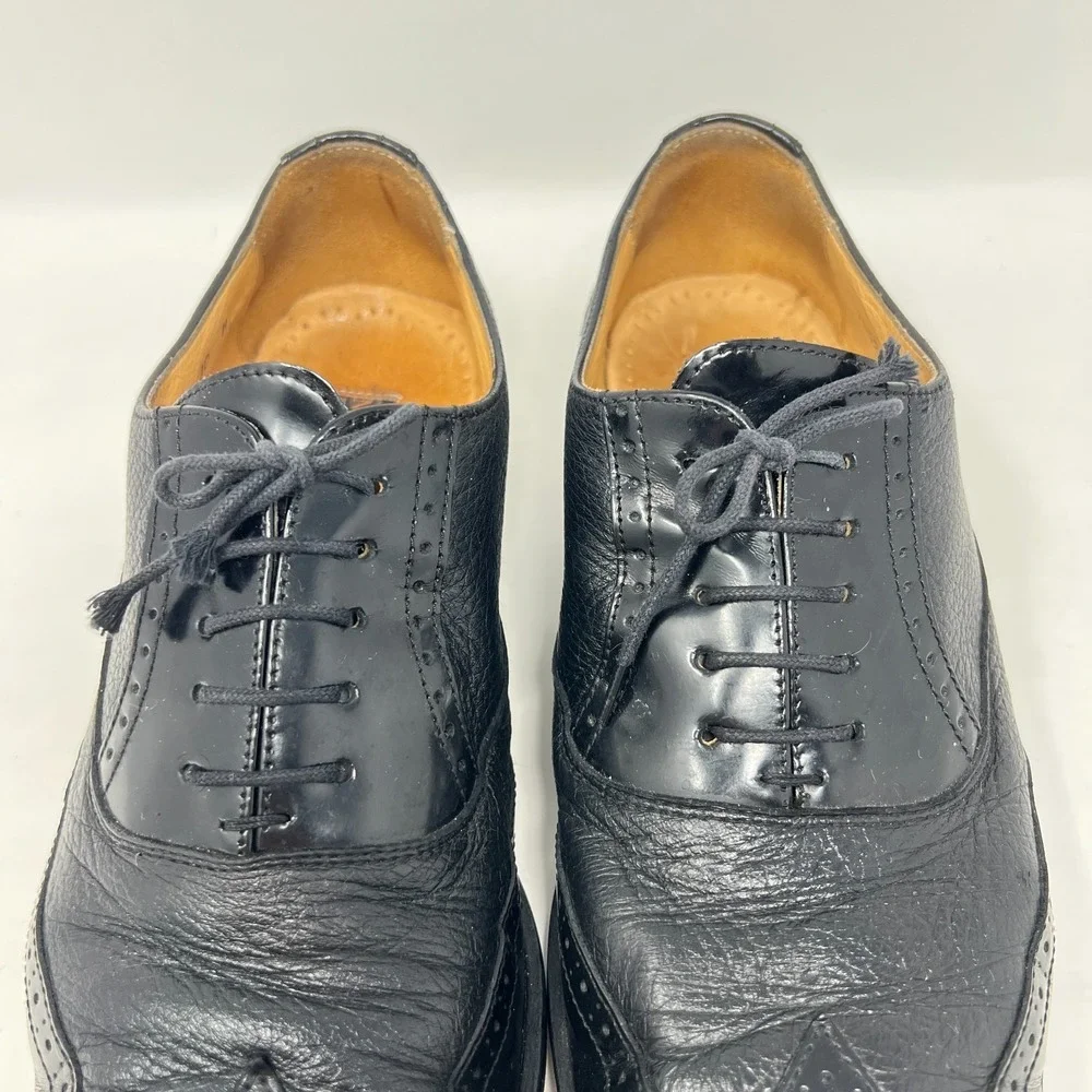 Mercanti‎ Fiorentini Black Leather Wingtip Oxford Dress Shoes Size 10M #7552